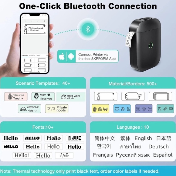 Nimbot Label Maker Printer Model D11‎ Wireless Bluetooth Sticker W/Roll Black 5” - Picture 10 of 14